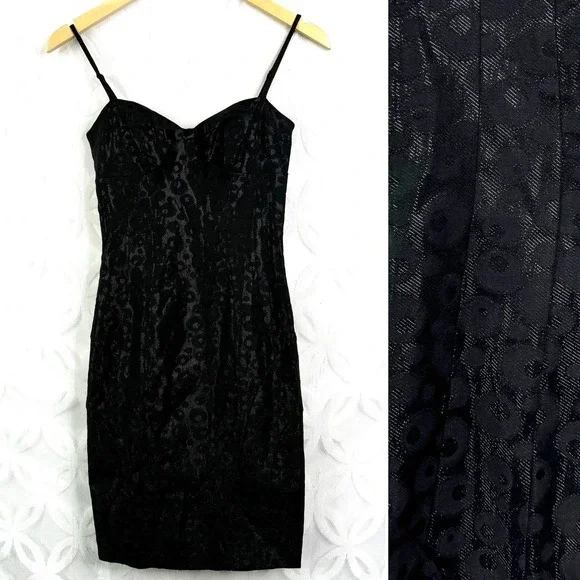 Y2K Betsey Johnson Black Leopard Rockabilly Spaghetti Strap Dress Size 0 - Picture 2 of 15